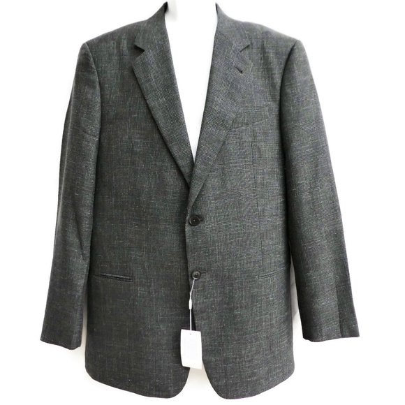 New Armani Collezioni Sport Coat Blazer Silk Wool Linen Plaid 48in Chest
